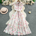 Women's New Single-breasted Sleeveless Lace Elegant Lace Print Lapel Dresses