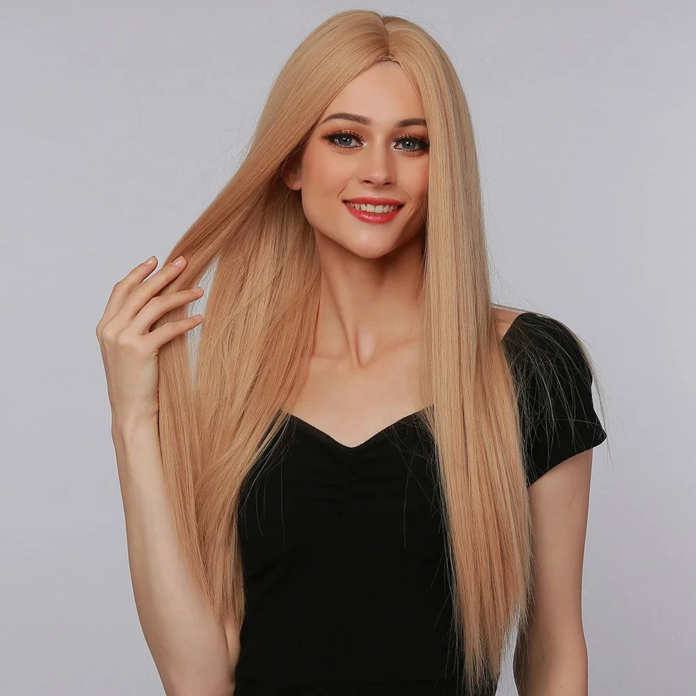 Synthetic Wig Long Straight Light Brown Golden Brown Wig Suitable for Black White Women's Daily Party Cosplay Heat Resistant Wig
