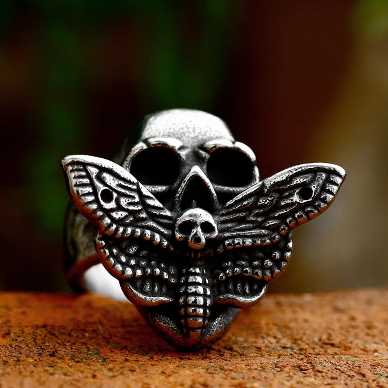 SS8-1085R Steel Soldier 2023 New Design Stainless Steel Skull Moth Ring Acherontia Lachesis Ring Gothic Biker Insect Men's Ring