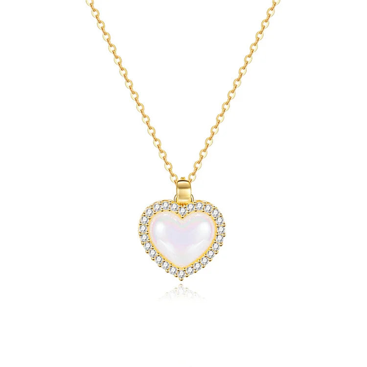Wholesale No Fade Fashion Stainless Steel Luxury Women Zircon Dainty Heart Pendant Pearl Necklace