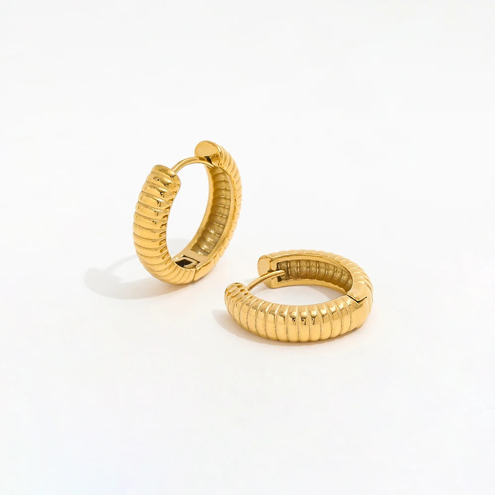 Fenny 18K Gold-plated Waterproof&No Fade Trendy Simple Tire Pattern Huggie Earring Wholesale Stainless Steel Ladies Jewelry