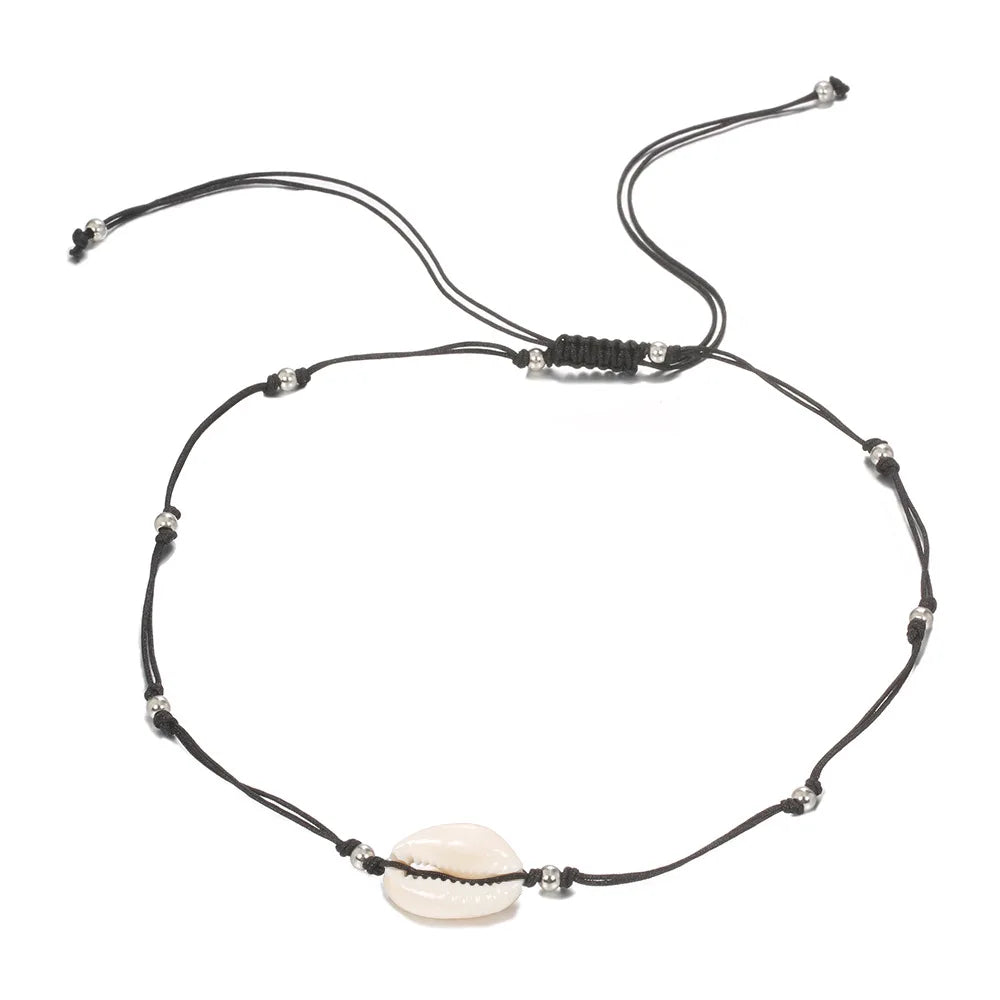 Handmade Boho Beach Dainty Minimalist Jewelry Natural Cowrie Shell Necklace Sea Conch Shell Choker Trendy Layered Design Beads