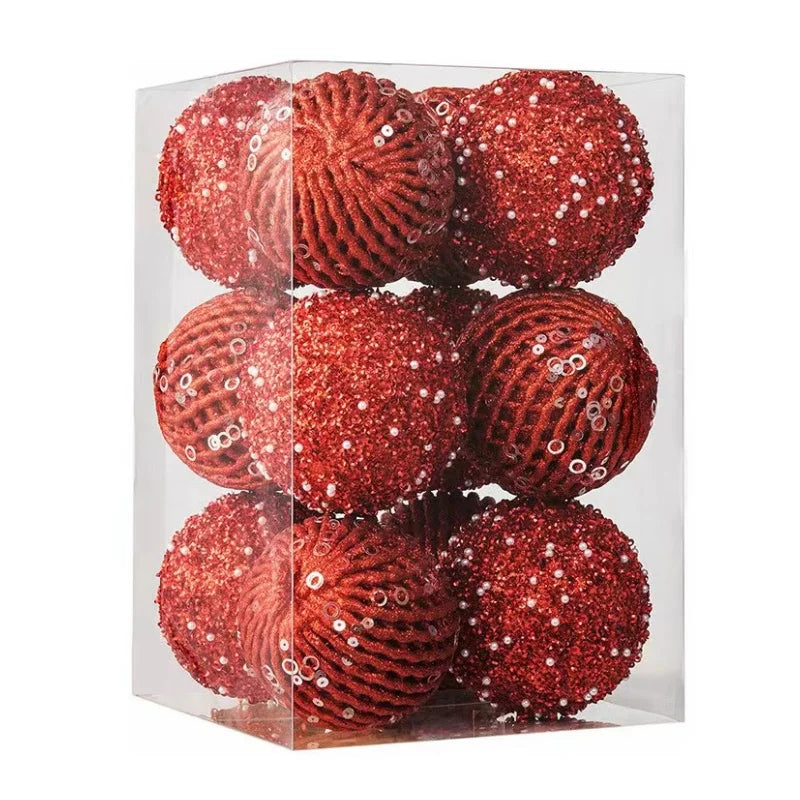 80mm Christmas Ball Ornaments 12 Pcs Glitter Sequin Foam Ball Shatterproof Decorations Xmas Hanging Balls for Xmas Trees