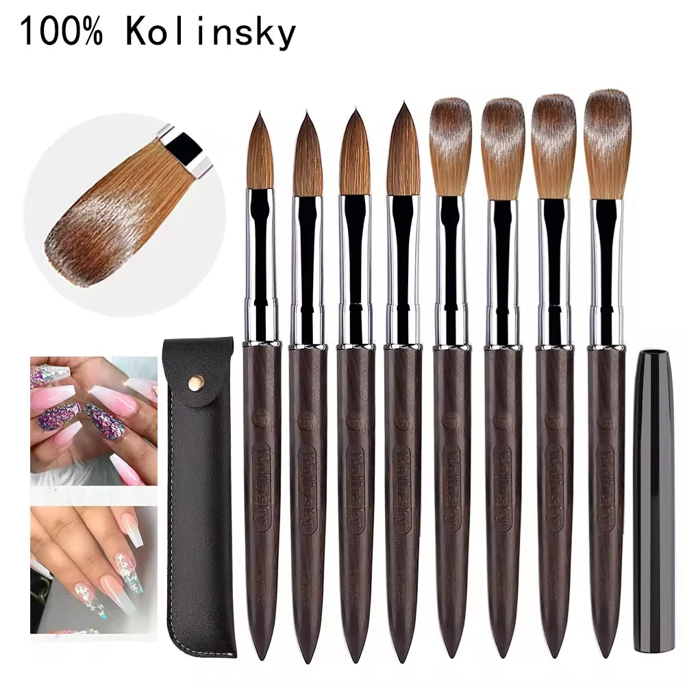 New Acrylic Brush Custom Logo Private Labels Nail Brush Wooden 100% Kolinsky Nail Brush With Packaging Bag