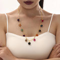 X143 Wholesale Gold Plated Stainless Steel Chain Natural Stone Necklace Round Crystal Stone Pendant Jewelry for Women