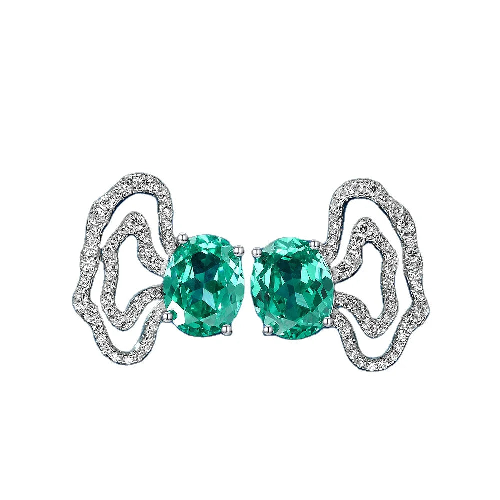 925 Sterling Silver Synthetic Green Paraiba Tourmaline Ruby Earrings Ear Studs Wedding Engagement Fine Jewelry Wholesale