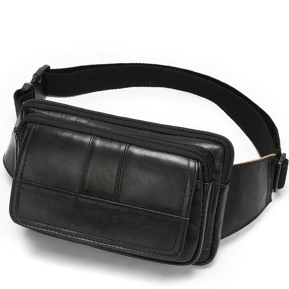 Wholesale Waterproof Stock Hip Belt Man Waist Bag Custom Fanny Sport Genuine Leather Waist Pack Bag