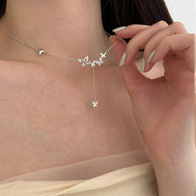 Dainty Small butterfly Necklace Tassel Fine Jewelry 925 Silver butterfly Pendant Necklace