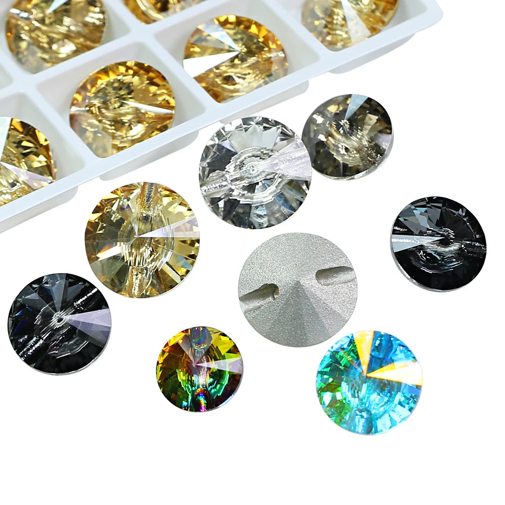 Rivoli Shape Buttons Point Back Crystal Rhinestones Wholesale Loose Crystal Beads for Garment Clothes Accessories Sewing Buttons