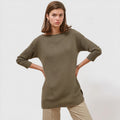 Women's Long-Length Cotton Blend Knit Tunic Top Comfortable Casual Solid Pattern Sweater Button Decoration for Autumn Outfits