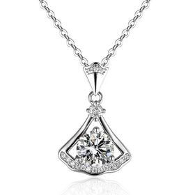 OAHLAN Fashion Jewelry 2 Carat Round Cut VVS1 Moissanite Fan Pendant 925 Sterling Silver Necklaces for Women Wedding