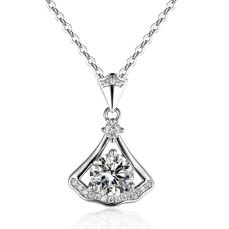 OAHLAN Fashion Jewelry 2 Carat Round Cut VVS1 Moissanite Fan Pendant 925 Sterling Silver Necklaces for Women Wedding