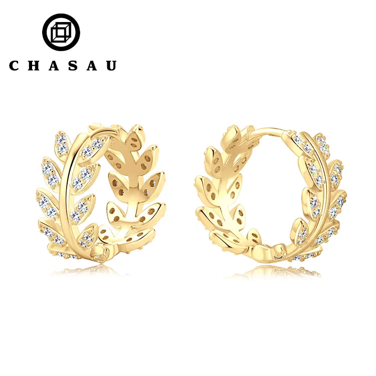 New Arrival Trendy 1.3mm Moissanite Earrings 925 Sterling Silver Hoop Special Leaves Earrings for Women