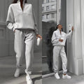 Tracksuit Set Female Wholesale Outfits for Ladies Sweatsuit 2 Piece Jogger Set Women Custom Half Zip Hoodie and Sweatpants Set