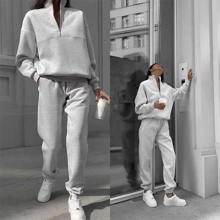 Tracksuit Set Female Wholesale Outfits for Ladies Sweatsuit 2 Piece Jogger Set Women Custom Half Zip Hoodie and Sweatpants Set