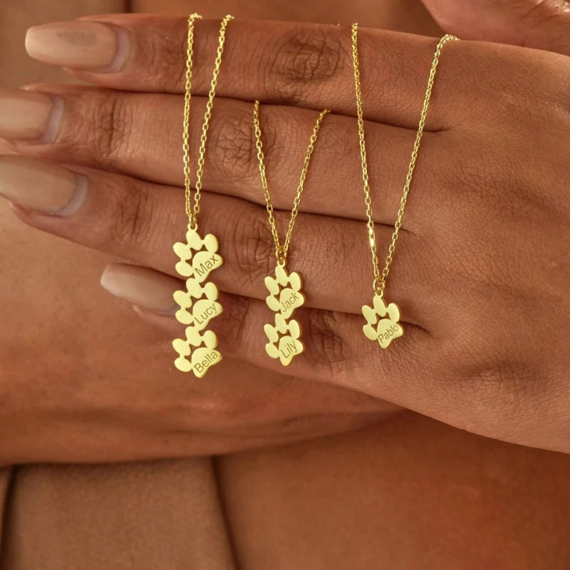 G4051 Personalised Simple Dog Paw Print Necklace Stainless Steel Gold Plated Customizable Name Footprint Necklaces Bracelets