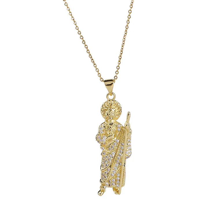 European and American Fashion Personality Hip Hop Collarbone Chain Zircon Pendant Jewelry Titanium Steel Religious Necklace