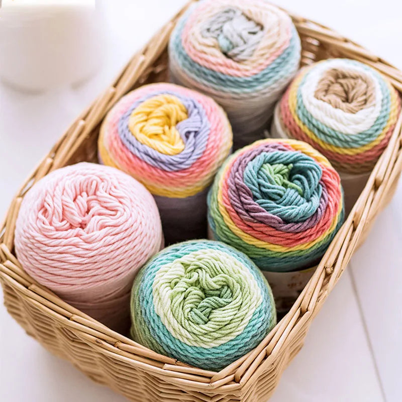 100g /Ball Rainbow Segment Dyed Yarn 5 Ply Cotton Acrylic Blended Cake Yarn for Hand Knitting Sweater Scarf