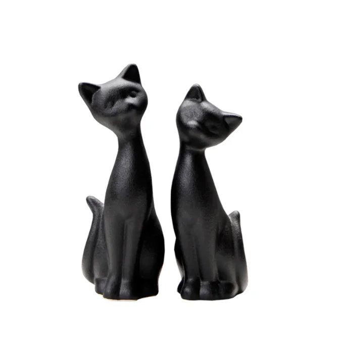 Modern Home Decoration Couple Pair Ceramic Black Cat Statue Ornaments 2 PCS Matte Mini Cat Figurines