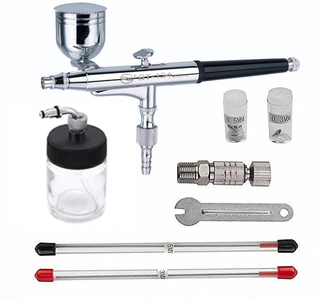 BT-134T Double Action Copper Paint Cake Airbrush Kit 0.2-0.5mm Nozzles 7/22ml Cup 35/110ml Bottle Gravity/Suction Feed