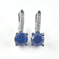 Exquisite Blue Gem Earrings Women Party Jewelry S925 Silver Hoop Earrings Inlay CZ Cubic Zirconia Earrings
