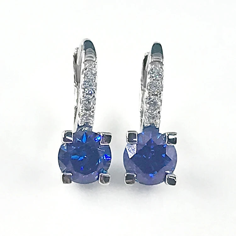 Exquisite Blue Gem Earrings Women Party Jewelry S925 Silver Hoop Earrings Inlay CZ Cubic Zirconia Earrings