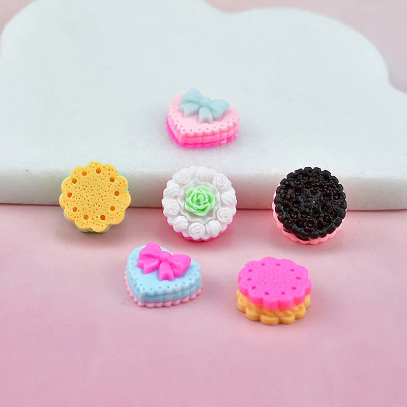 Resin Heart Shape Cookies Biscuit Flat Back Resin Charms Cabochons for Slime Handmade DIY Mobile Phone Kids Hair Craft Decor