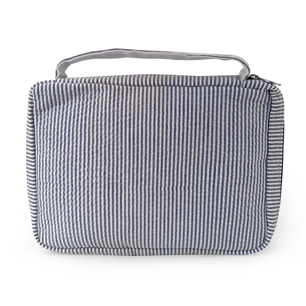 Navy Seersucker Bible Case 25pcs GA Local Fabric Storage Book Bags Church Bible Handbag Journal Covers with Handle DOM106-145