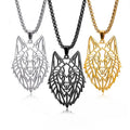G1991 Hollow Cut Out Punk Style Wolf Head Shape Pendant Fashion Unique Stainless Steel Wolf Head Necklace for Men