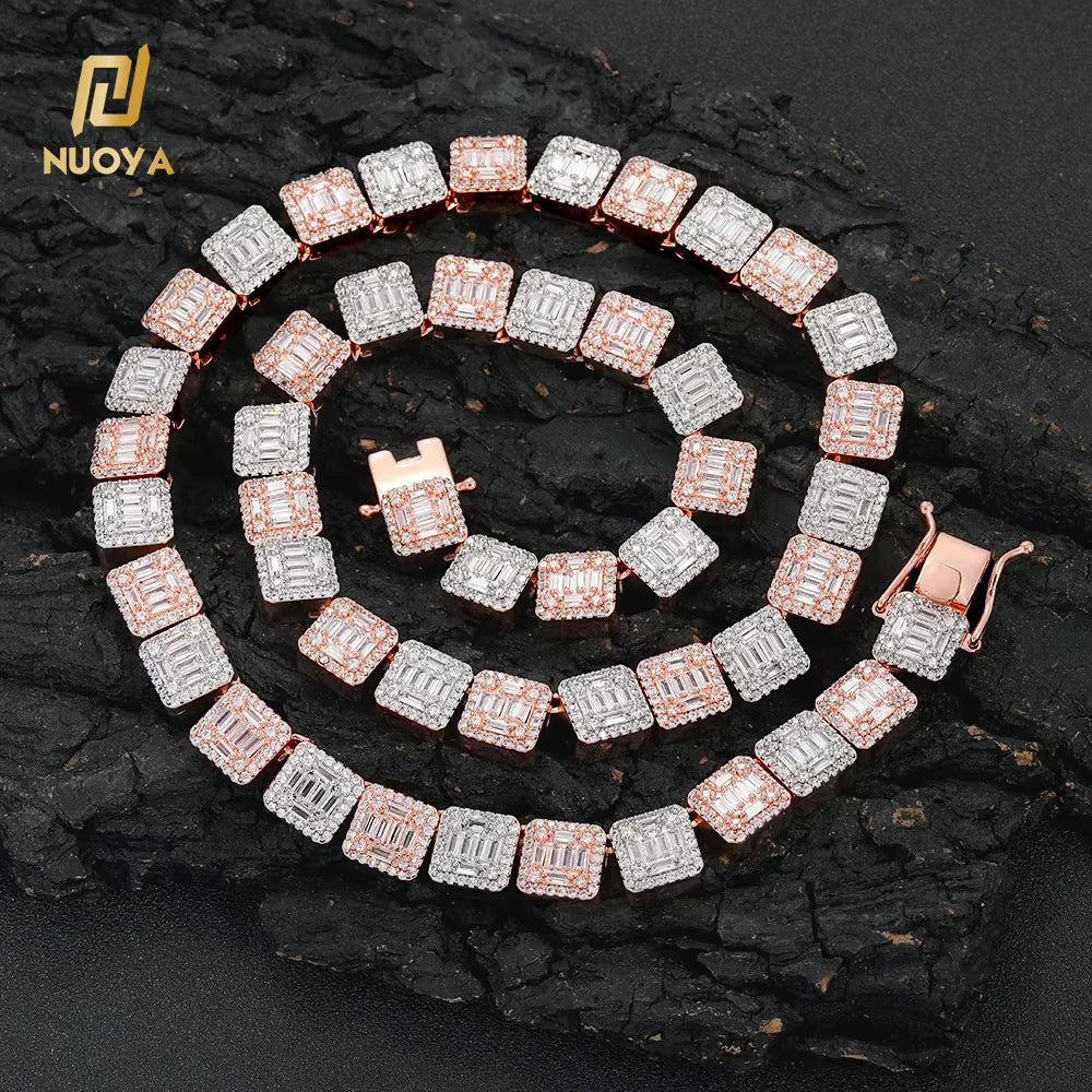 Luxury Jewelry Choker Necklace Bling Baguette CZ 10mm Clustered Tennis Chain