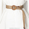 New Retro Casual Ladies Woven Belt with Round Buckle Straw Waistband Alloy Material