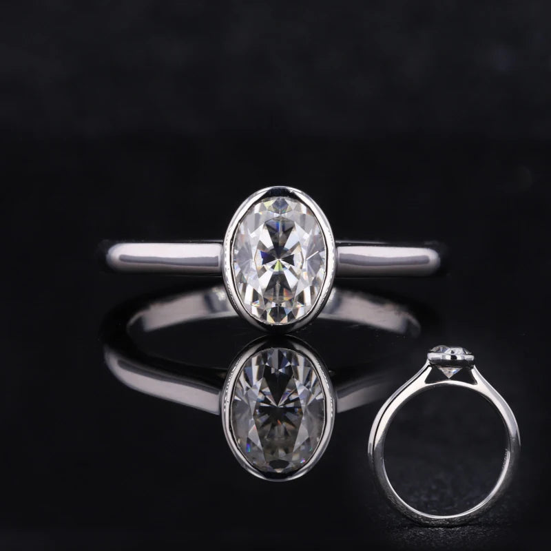 Starsgem Bezel Setting Moissanite Ring 14K Gold White Classic Design Jewelry 1.2 Carat Moissanite Ring