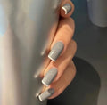 Hot Selling Long French Grey White Press on Nail Wholesale Fake Nails Shining square Pre-Glue False Nails