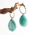 New Beautiful 7cm Women Earring Antique Broonze Gift Alloy Big Drop Gemstone Amazonite Hoop Earring