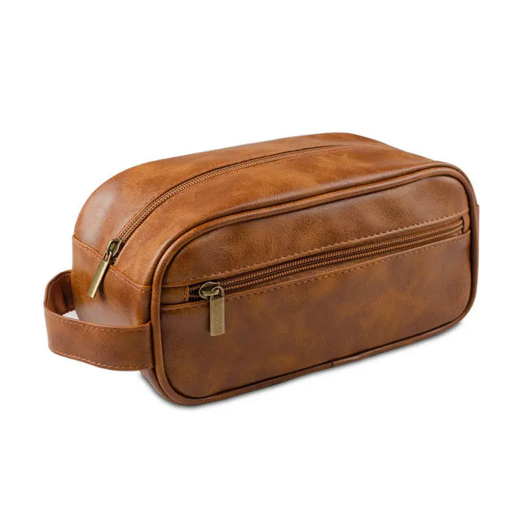 Large PU Leather Organizer Pouch for Men Women Hanging Travel Cosmetic Bag with Zipper Closure Portable Makeup Toiletry Case