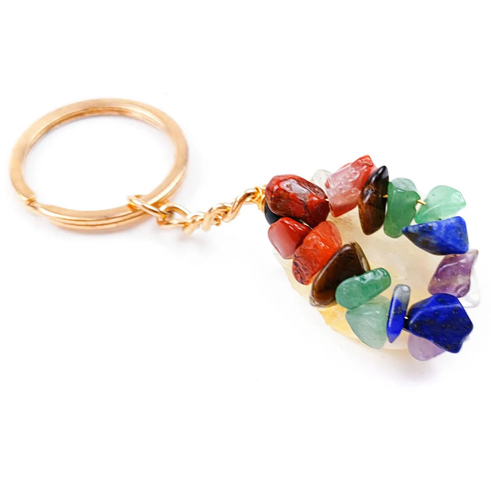 DIY Good Price Natural Stone Yellow Jade Key Ring _ rainbow Stone Pendant of Ore Specimen Folk Crafts