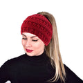 Wholesale Custom Logo Hair Accessories Winter Warm Knit Acrylic Turban Headband With Ponytail Hole Wide Hair Band for Women