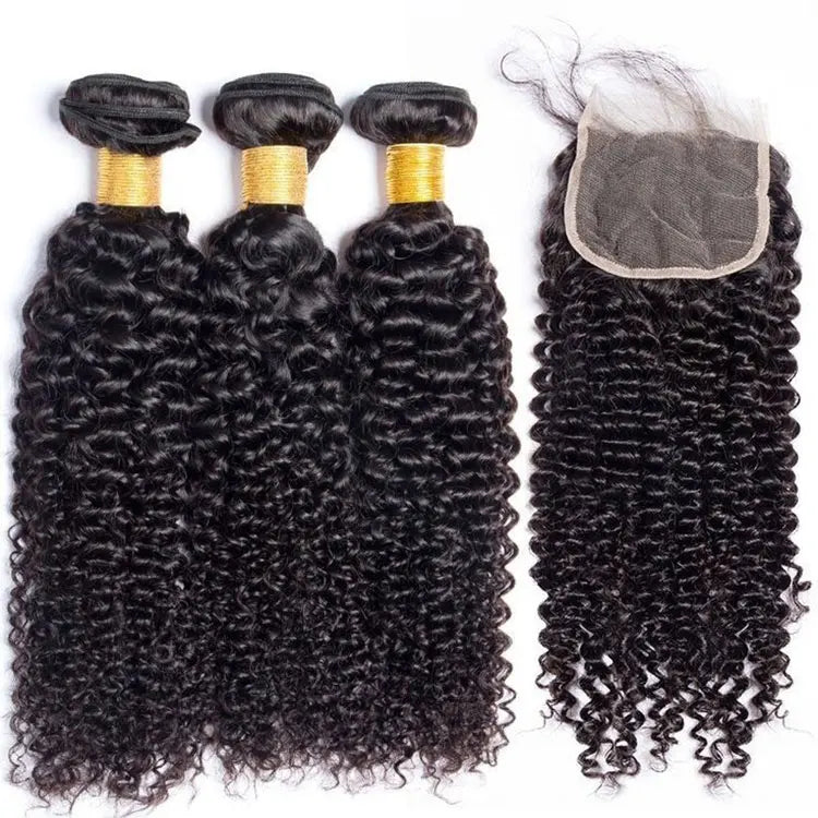 Foxen Raw Burmese Curly Hair Bundles Natural Hair Extensions Wholesale Double Drawn Human Hair Bundles with Lace Closure