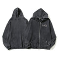 Custom Logo Men Puff Print French Terry Cotton Black Solid Color Unisex Vintage Blank Full Zip up Acid Wash Hoodie