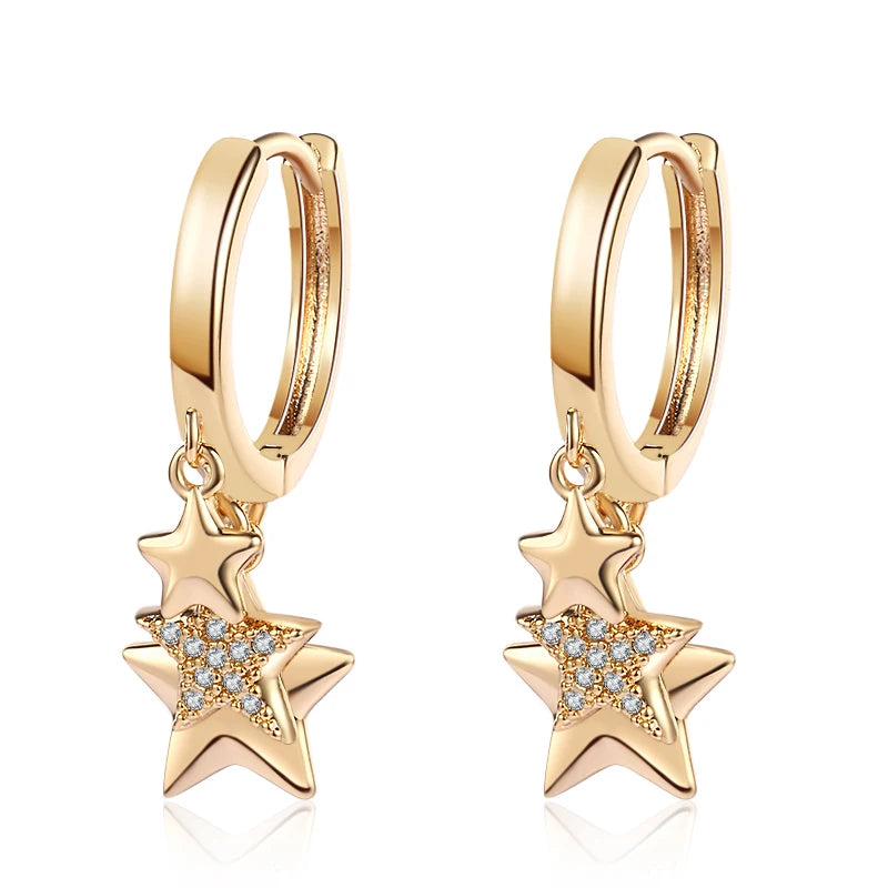 2022 Trendy 18K Gold Plated Brass Zircon Star Huggie Earrings with Unique Design for Women-Wedding Engagement Party Gift Jewelry