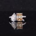 2 Carat Pear Shape Baguette Cut 10K Gold Teal Champagne Lab Diamond Ring With Gemstone Style for Women