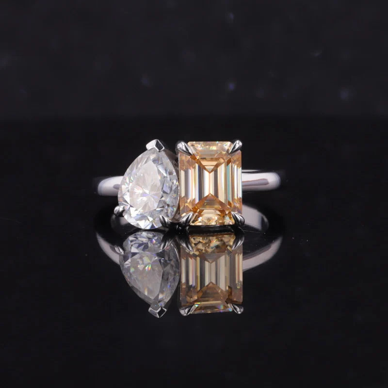 2 Carat Pear Shape Baguette Cut 10K Gold Teal Champagne Lab Diamond Ring With Gemstone Style for Women
