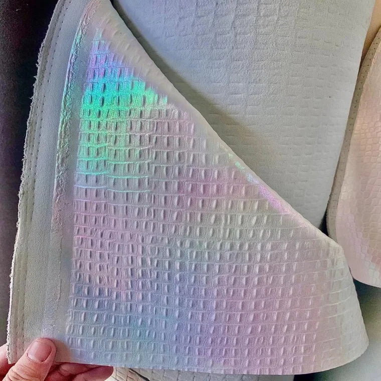 New Rainbow Holographic Irregular Pattern Texture Faux Leather PU Eco-Friendly Waterproof Fabric for Shoes Bags Chair Garment