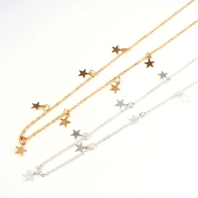 RisingMoon Fashion Jewelry Custom Vintage Multilayer 18k Gold Plated Charm Choker Moon Star Pendant Necklace