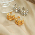 18K Gold Plated Hoop Earrings Triple Bead Design 316L Stainless Steel Waterproof & Non Tarnish Heavy Duty Minimalist Earrings