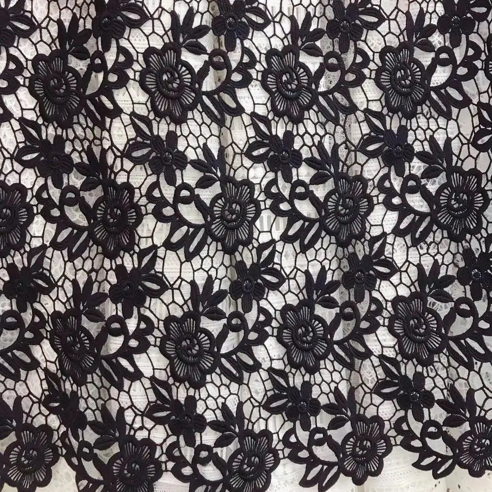 Black Water Soluble African Lace Party Dress Guipure Lace Fabric