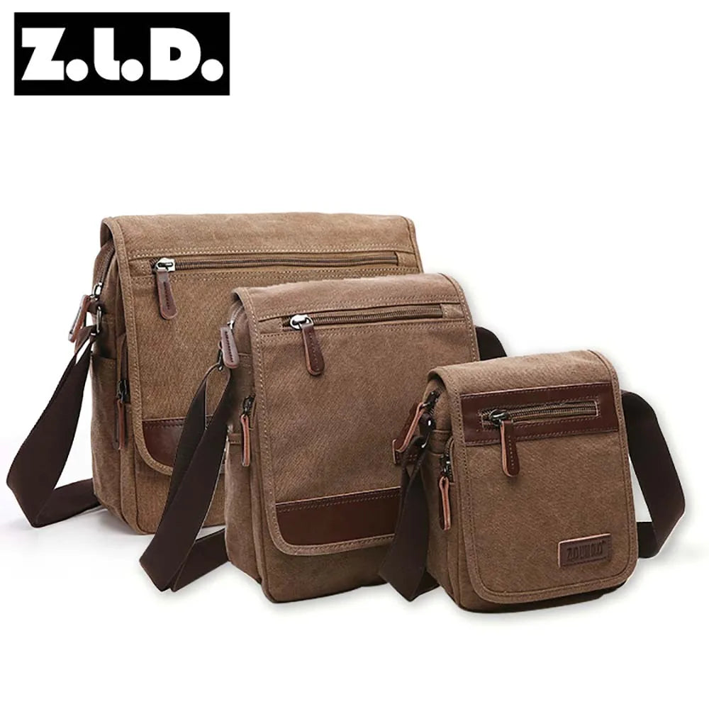 ZUOLUNDUO Hot Sale Factory Price Sale Simple Casual Canvas Brown Crossbody Bags One-Hand Flap Shoulder Shoulder Bag Men