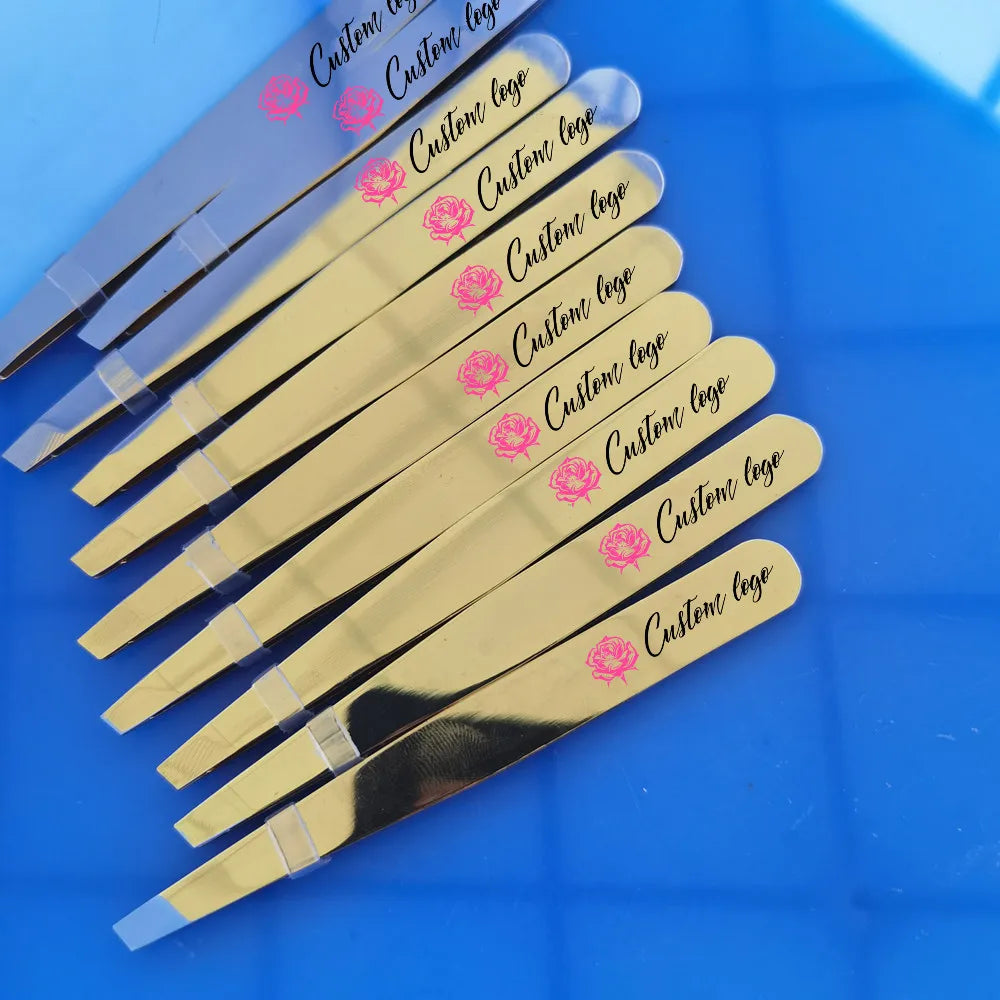 Private Label Low MOQ Stainless Steel Eyebrow Tweezers Set Tweezers for Eyelash Extension Gold Tweezers Eyebrow Set