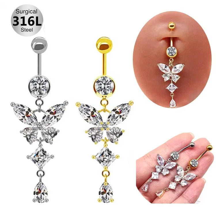 Gaby Hot Sale butterfly Belly Ring All Stainless Steel Not Tarnish  Zircon Belly Ring Fashion Jewelry Piercing Jewelry