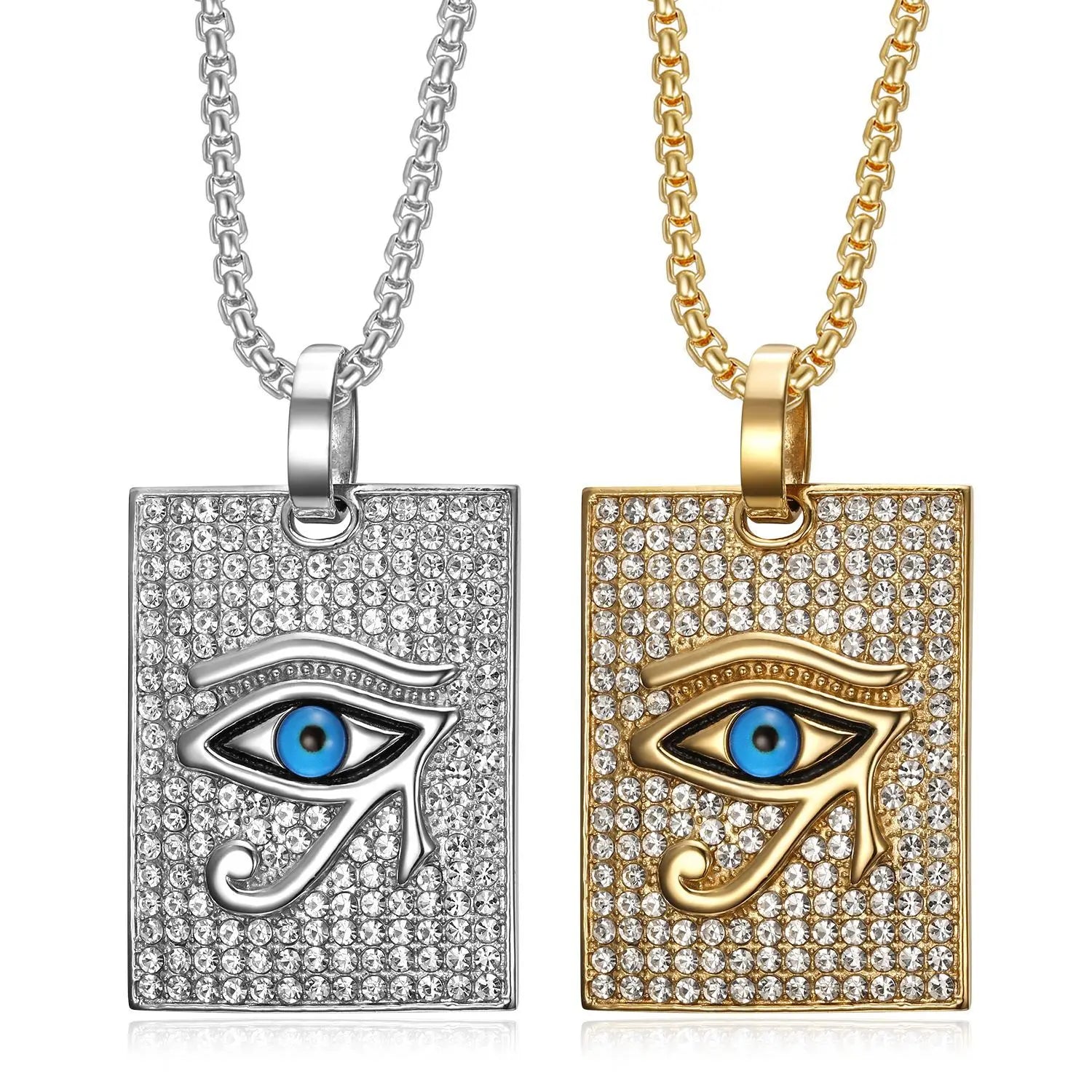 Hip Hop Eye of Horus Gothic Pendant Wholesale Zircon Silver Pendant Necklace Stainless Steel PVD Plating